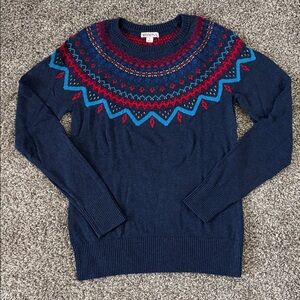 Women’s Nordic Fairisle Pattern Knit Sweater Navy blue Size S